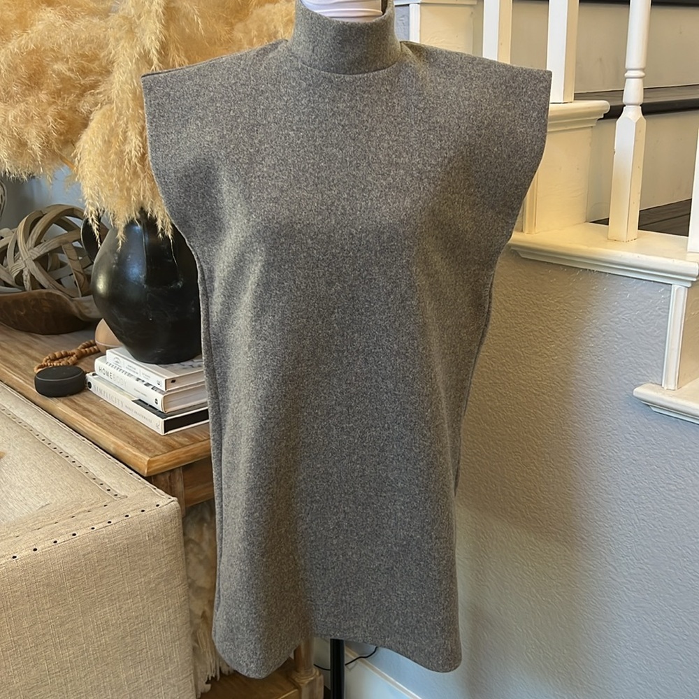 Zara NWT Sleeveless High Collar Boxy Mini Dress In Gray Size Small - Picture 3 of 8